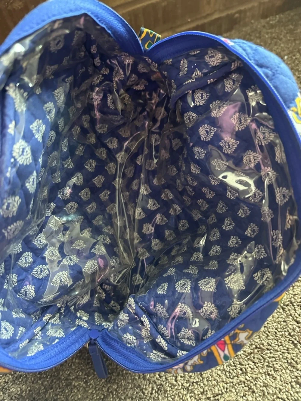 Vera Bradley Blue Paisley Quilted Cosmetic Makeup Bag Travel Organizer
